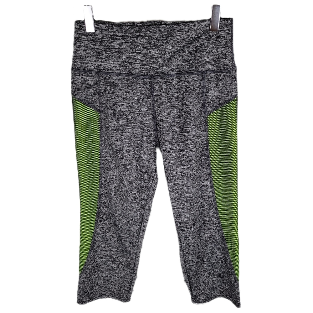 ITZON | mesh/ neon panel crop athletic workout leggings